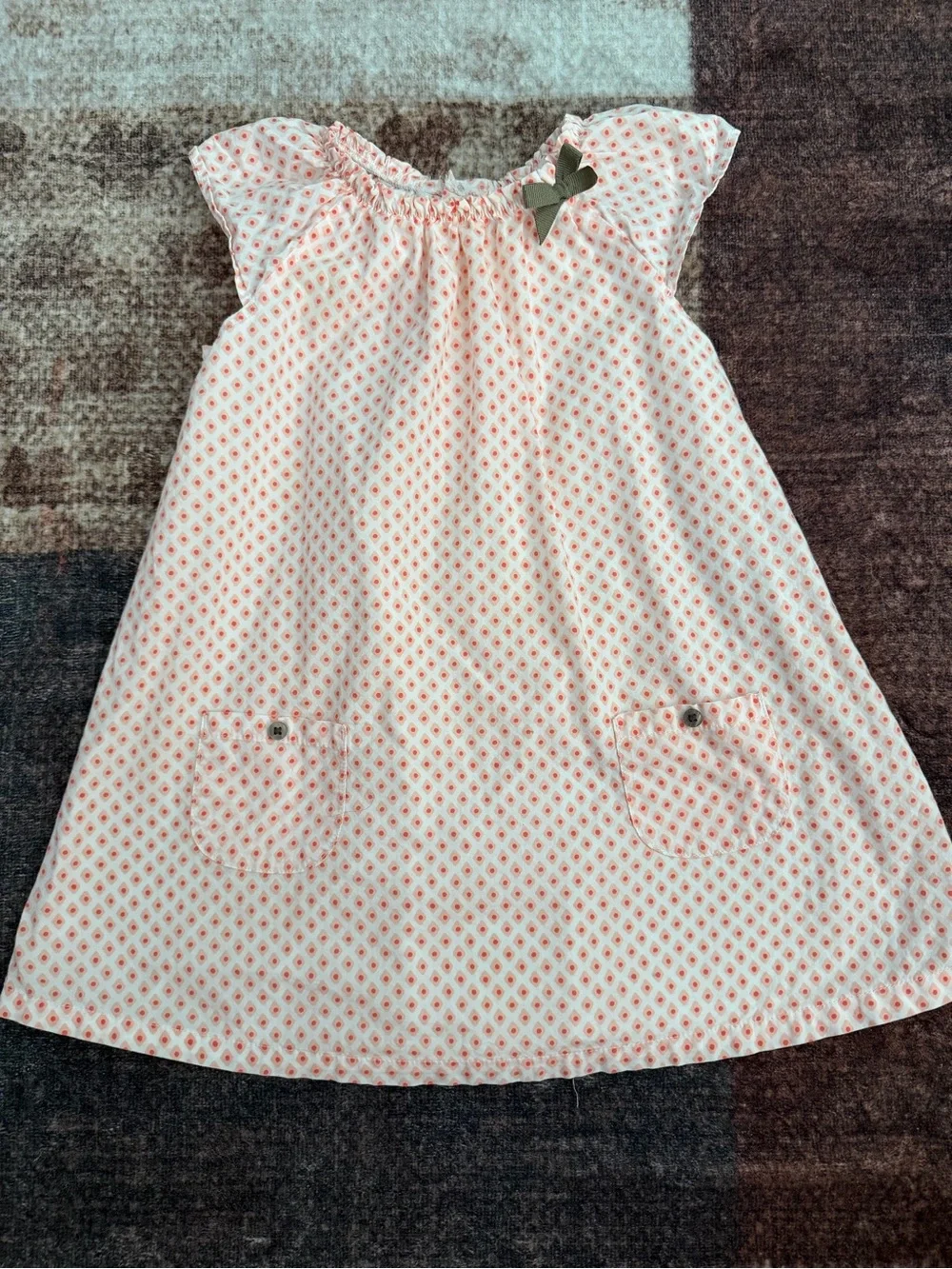 Carter's Pink and White Printed Cotton Dress with Bow Accent